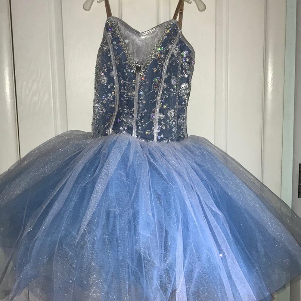 Blue, silver and white embroidered dance costume!